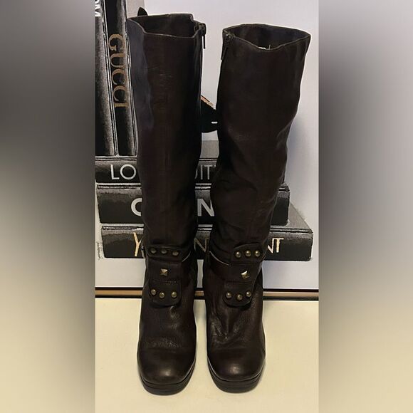 Vintage Brown soft leather studded high boots Size 7 - Picture 1 of 9